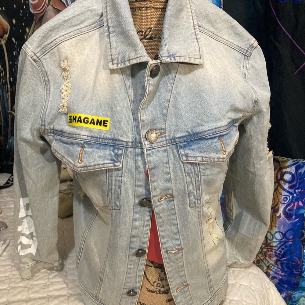 Japanese Bisima blue Jean jacket crow and swords Unisex